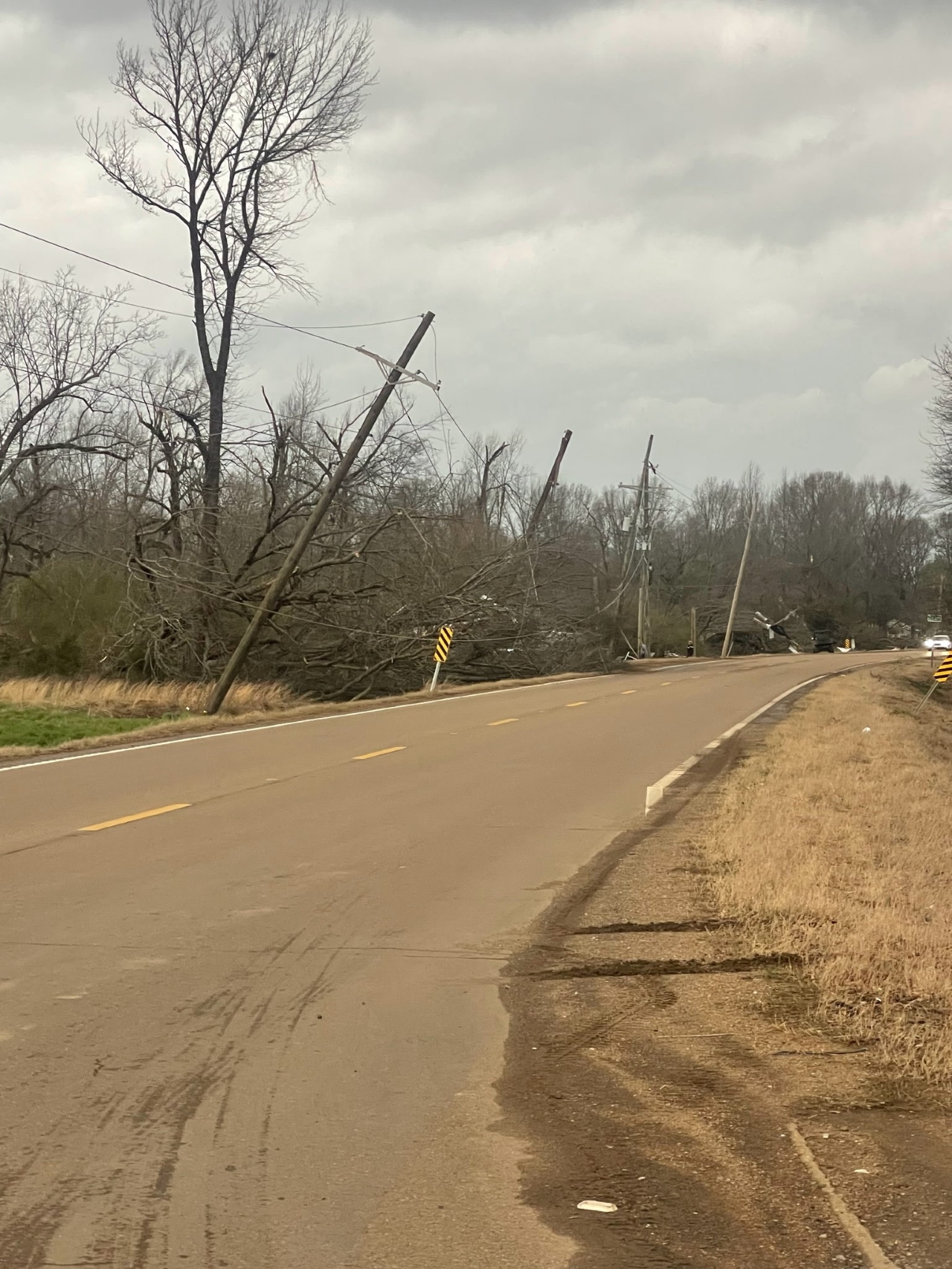 Thunderstorms and a possible tornado caused damage to buidlings and power lines this morning in Elliott, Mississippi.
