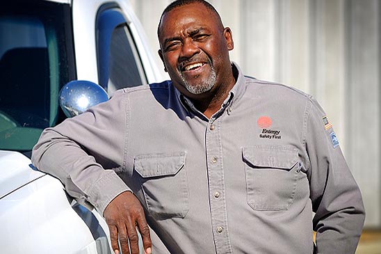 Eugene Butler counts responding to power outages, repairing outdoor lighting, and installing and removing meters among his many duties at Entergy.