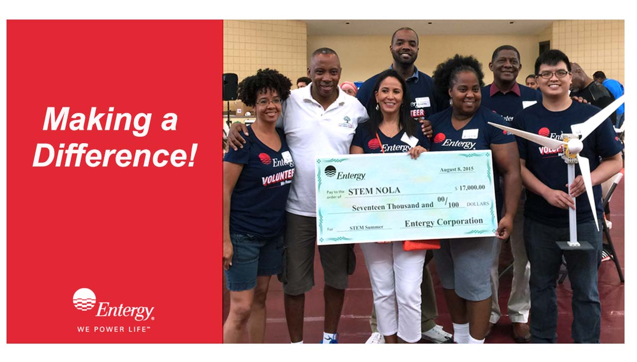 Entergy employees worked with Dr. Calvin Mackie and STEM NOLA to help K-12 students learn about the principles, properties and power of magnets.