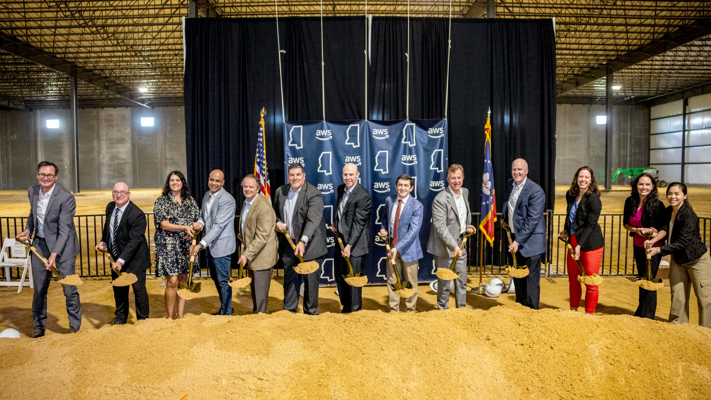 Pictured are Entergy representatives and local officials at the AWS groundbreaking event in Mississippi earlier this year.