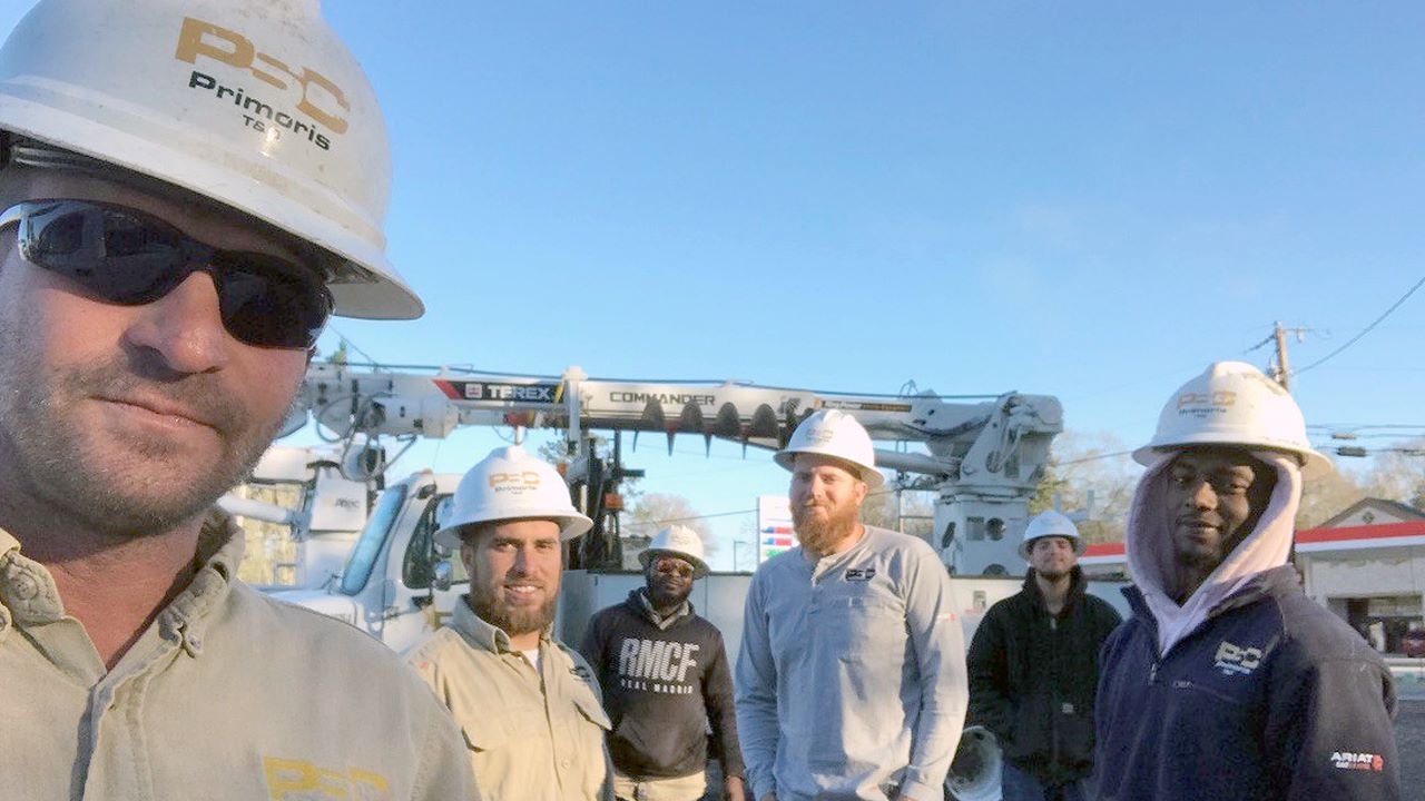 Pictured are PSC Line Workers Ken Schaeffer, Chris Altom, Jacob Altom, Terrance Bethal, Jacob Sandifer and Bryan Sherril.