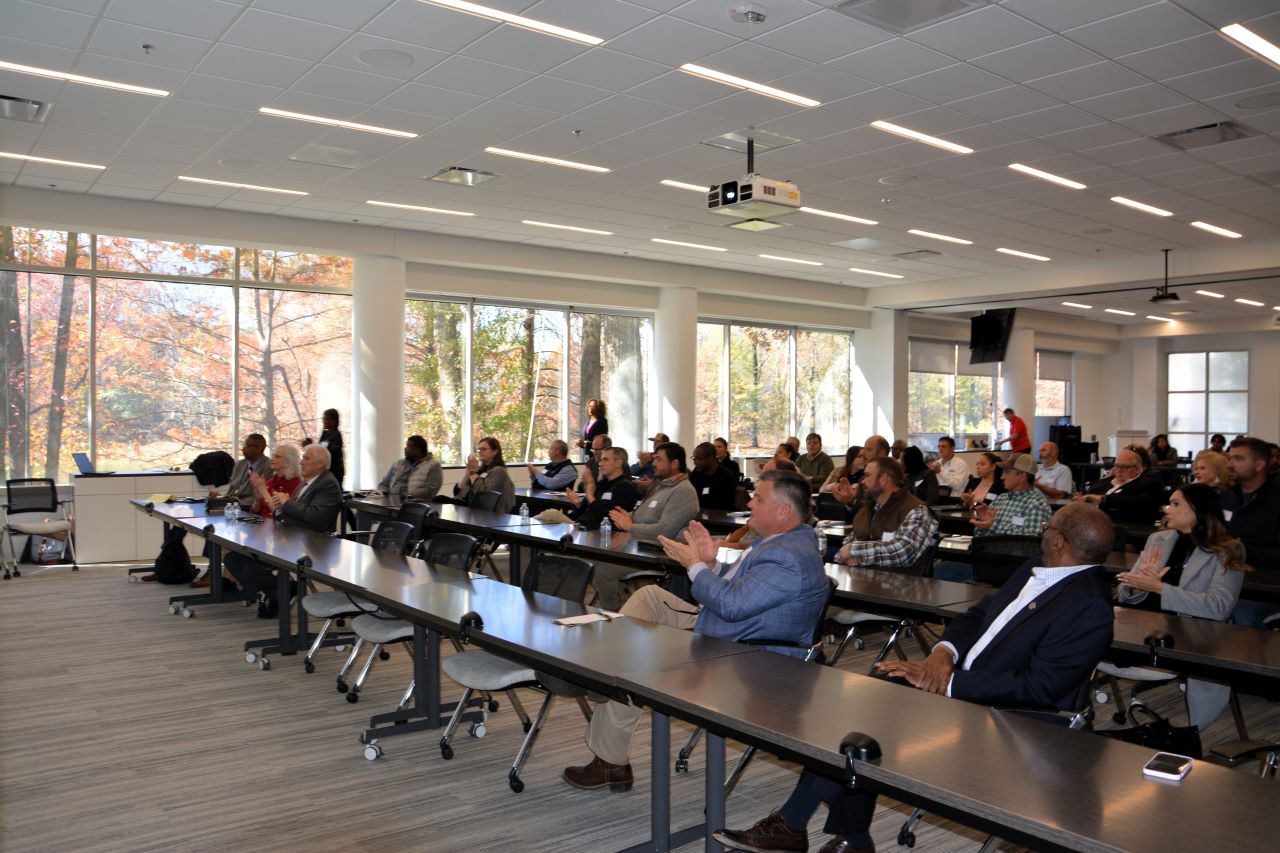 Members of Entergy’s Jackson-based procurement team meeting with attendees of the “The Power of Connecting” event at Entergy’s Echelon building in Jackson.