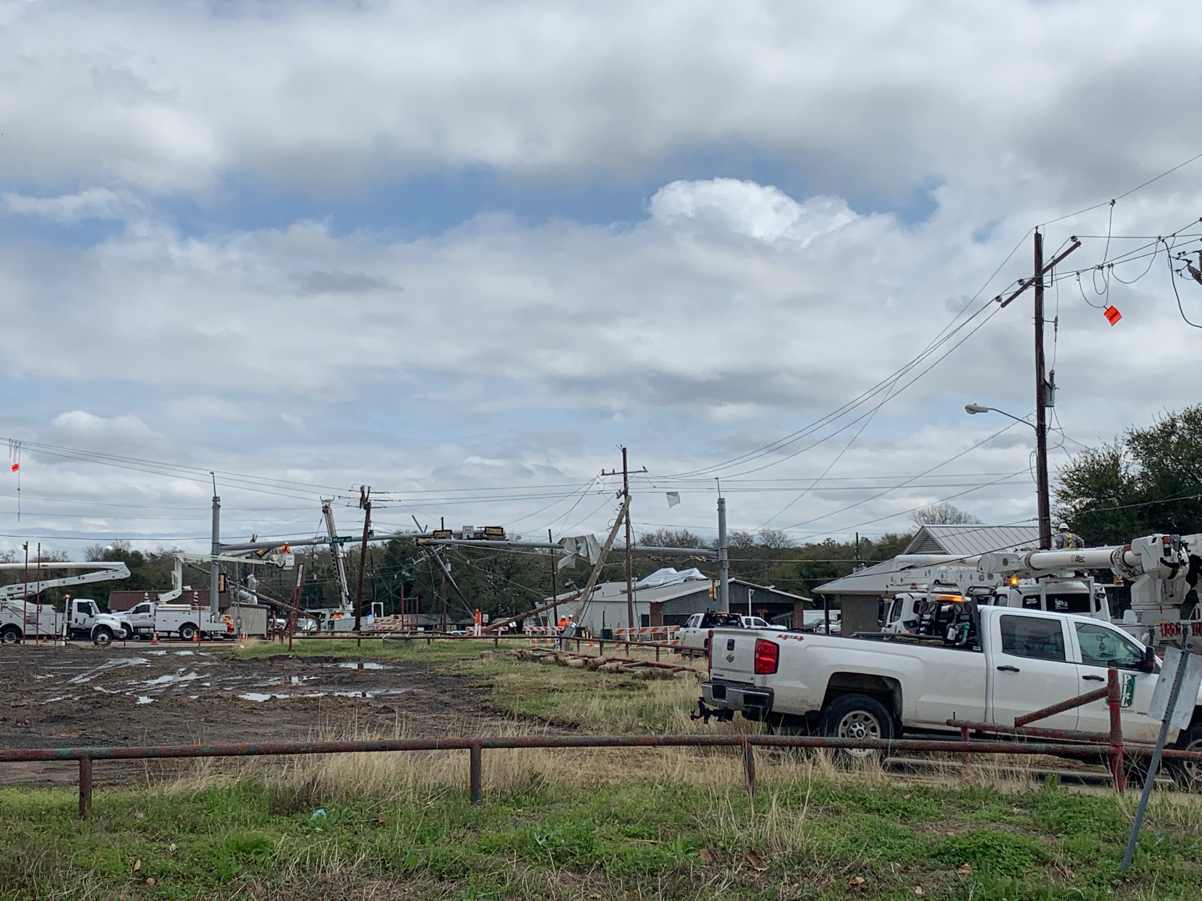 Photo of extensive damage in Madisonville following severe storms.